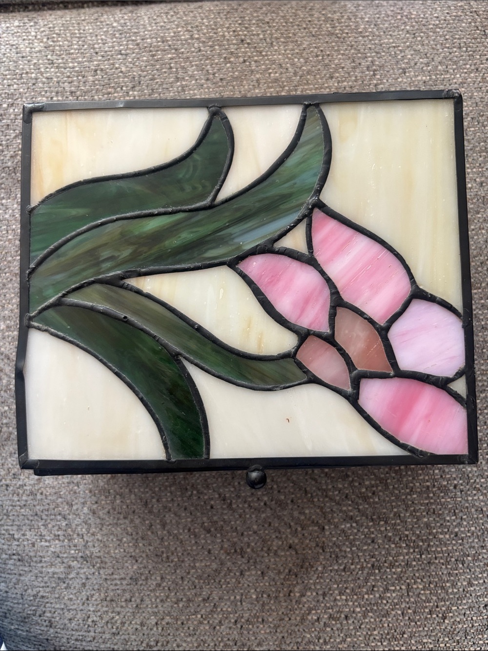 Stained Glass Floral Accent Box - Pink & Green